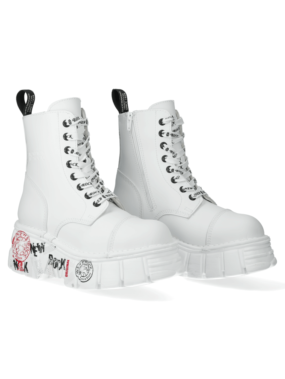 NEW ROCK Women's Edgy White Platform Boots with Punk Badges