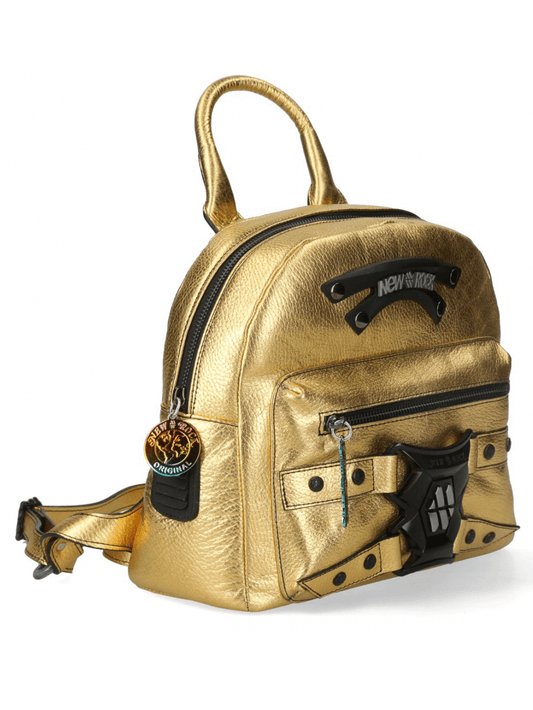 NEW ROCK Gold Backpack with Zipper and Buckle Closure
