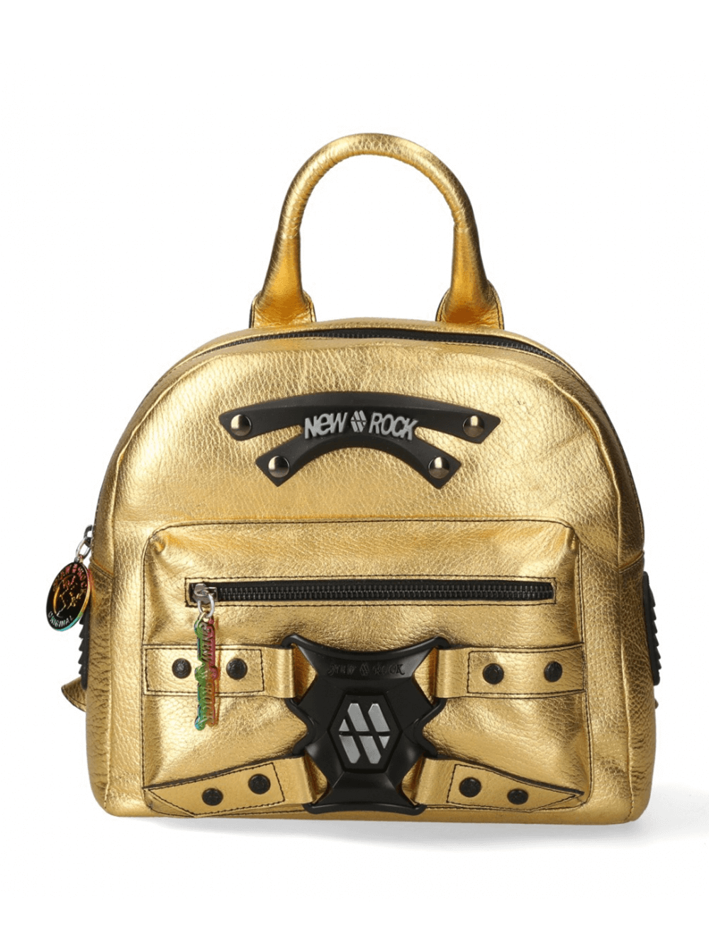 NEW ROCK Gold Backpack with Zipper and Buckle Closure