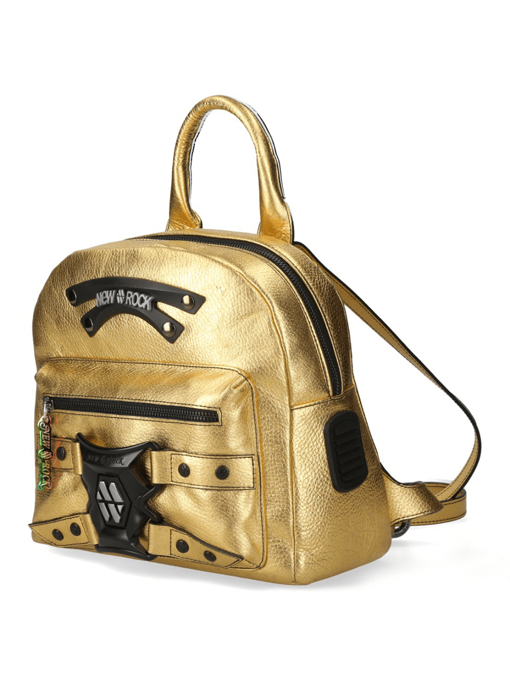 NEW ROCK Gold Backpack with Zipper and Buckle Closure