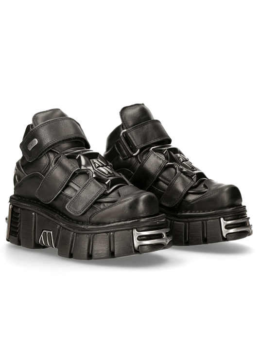 NEW ROCK Men's Goth Ankle Boots with Metallic Accents and Velcros