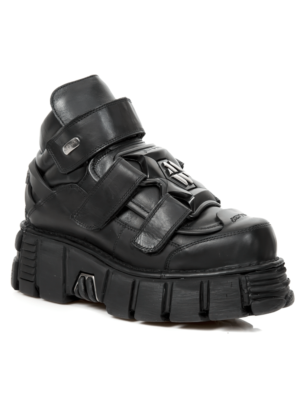 NEW ROCK Men's Gothic Black Ankle Boots with Metallic Accents