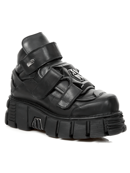 NEW ROCK Men's Gothic Black Ankle Boots with Metallic Accents