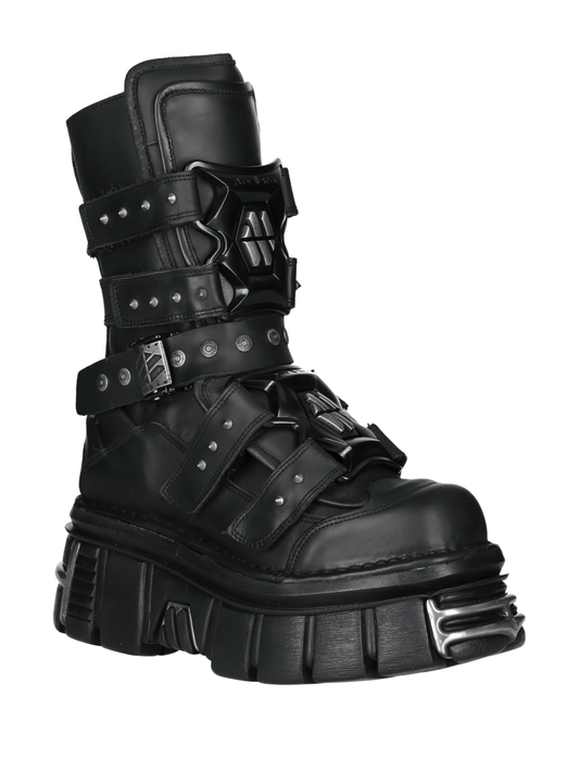 NEW ROCK Men's Gothic Black Boots with Steel Toe Design