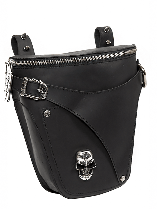 NEW ROCK Gothic Black Genuine Leather Waistbag