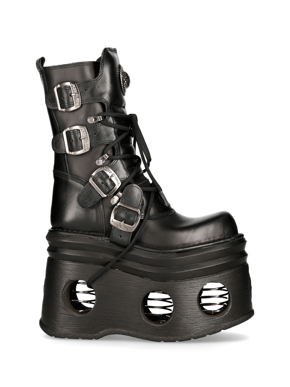 NEW ROCK Women's Gothic Buckled Platform Boots - Cow Leather