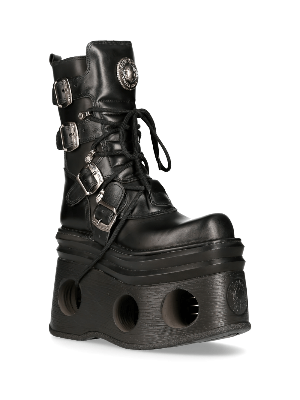 NEW ROCK Women's Gothic Buckled Platform Boots - Cow Leather