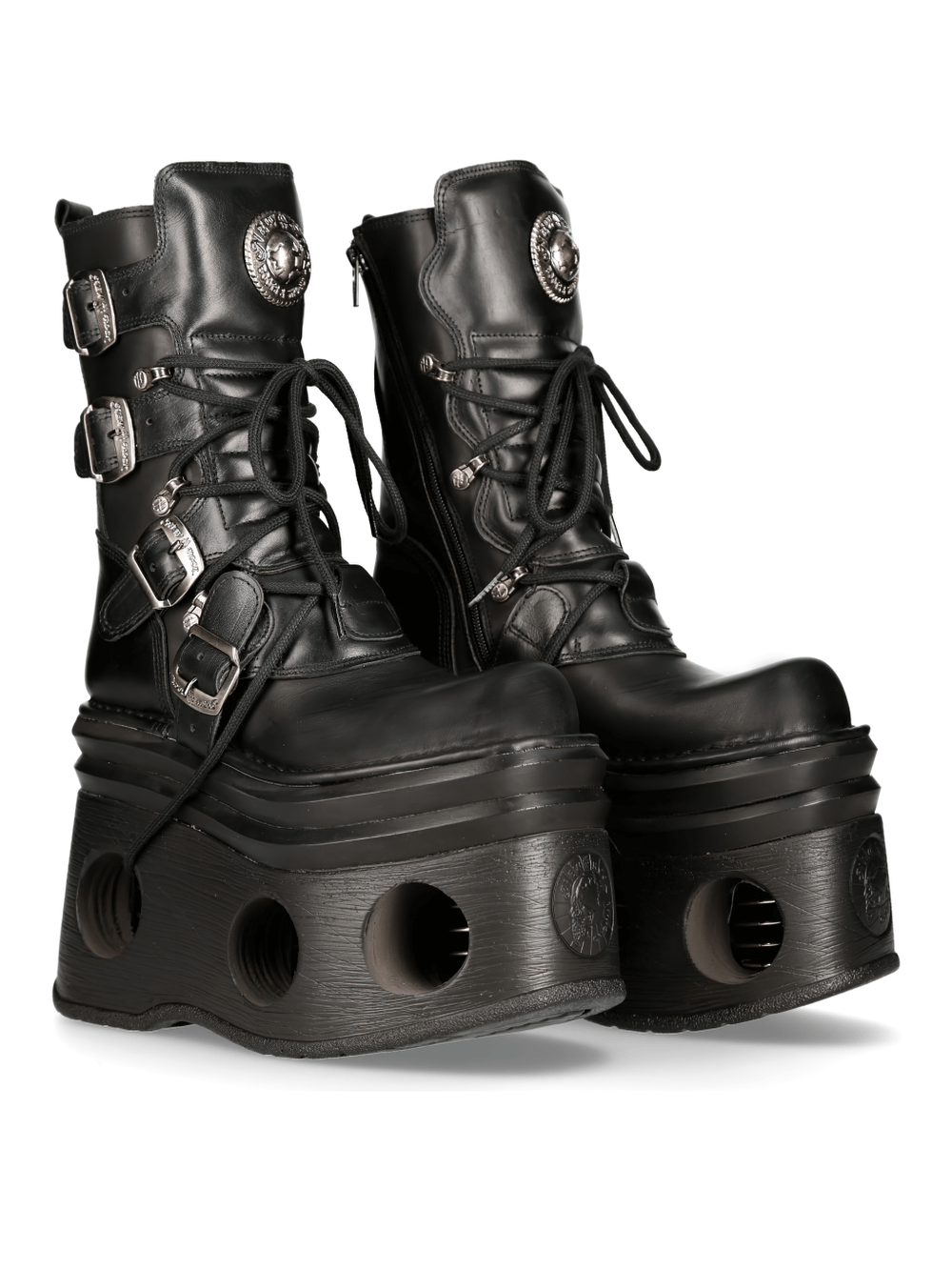 NEW ROCK Men's Gothic Buckled Platform Boots - Cow Leather