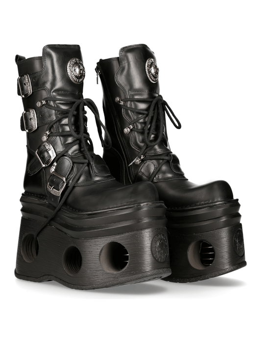 NEW ROCK Men's Gothic Buckled Platform Boots - Cow Leather