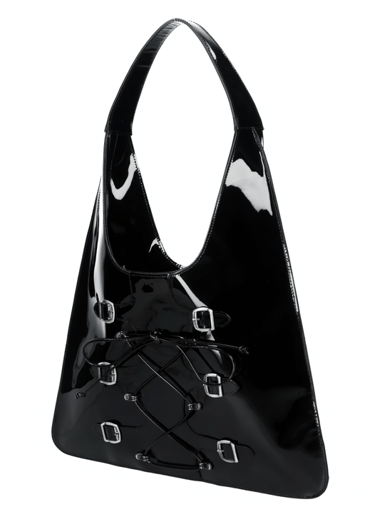 NEW ROCK Gothic Handbag with Buckle and Lace-Up Detail