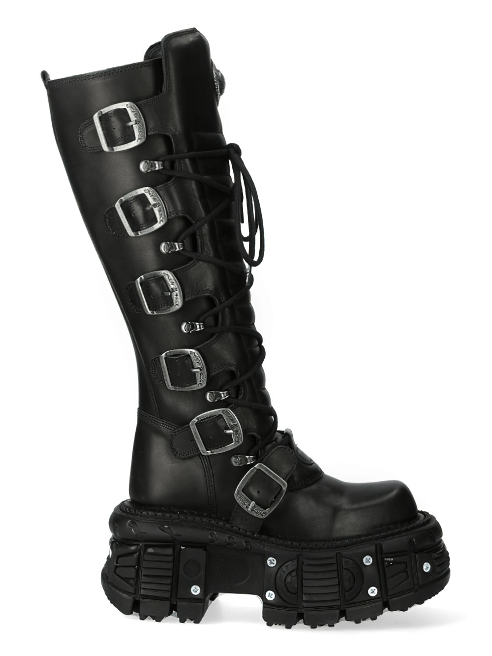 NEW ROCK Men's Gothic Leather Buckle Lace-Up Platform Boots