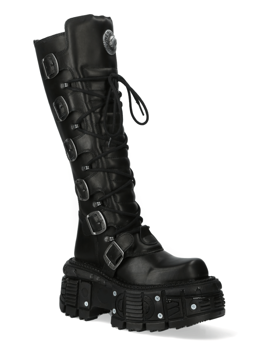 NEW ROCK Women's Gothic Leather Buckle Lace-Up Platform Boots