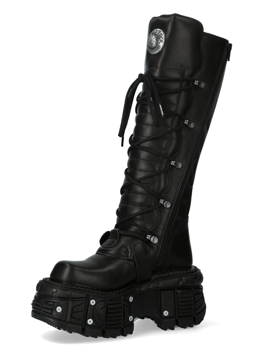 NEW ROCK Men's Gothic Leather Buckle Lace-Up Platform Boots