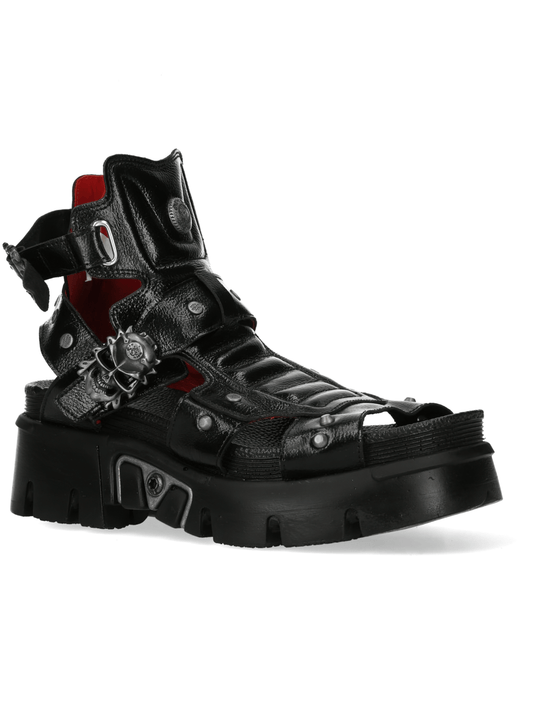 NEW ROCK Gothic Male Shoes with Skull Buckle Red Accents