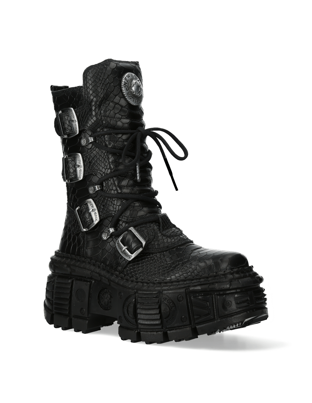 NEW ROCK Men's Gothic Mid-Calf Boots with Buckles and Zipper