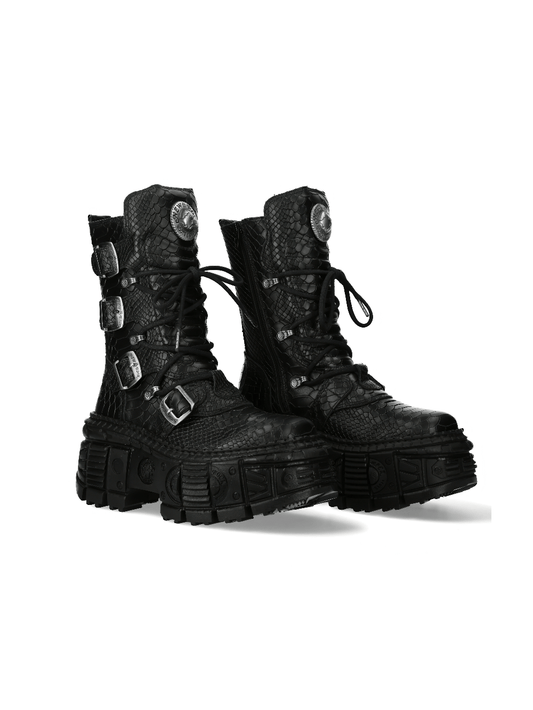 NEW ROCK Women's Gothic Mid-Calf Boots with Buckles and Zipper