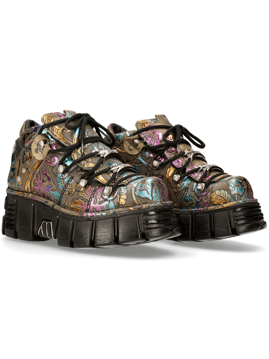 NEW ROCK Men's Gothic Platform Sneakers with Floral Design