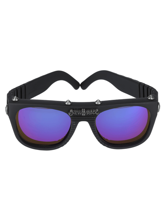 NEW ROCK Gothic Punk Studded Sunglasses with Mirrored Lenses