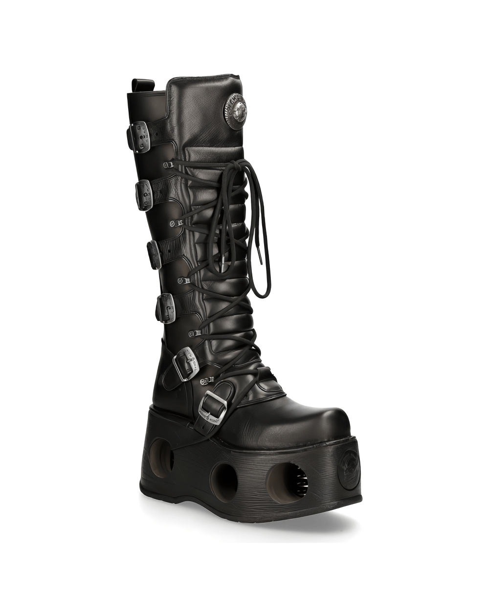 NEW ROCK Men's Gothic Style High Platform Boots with Buckles