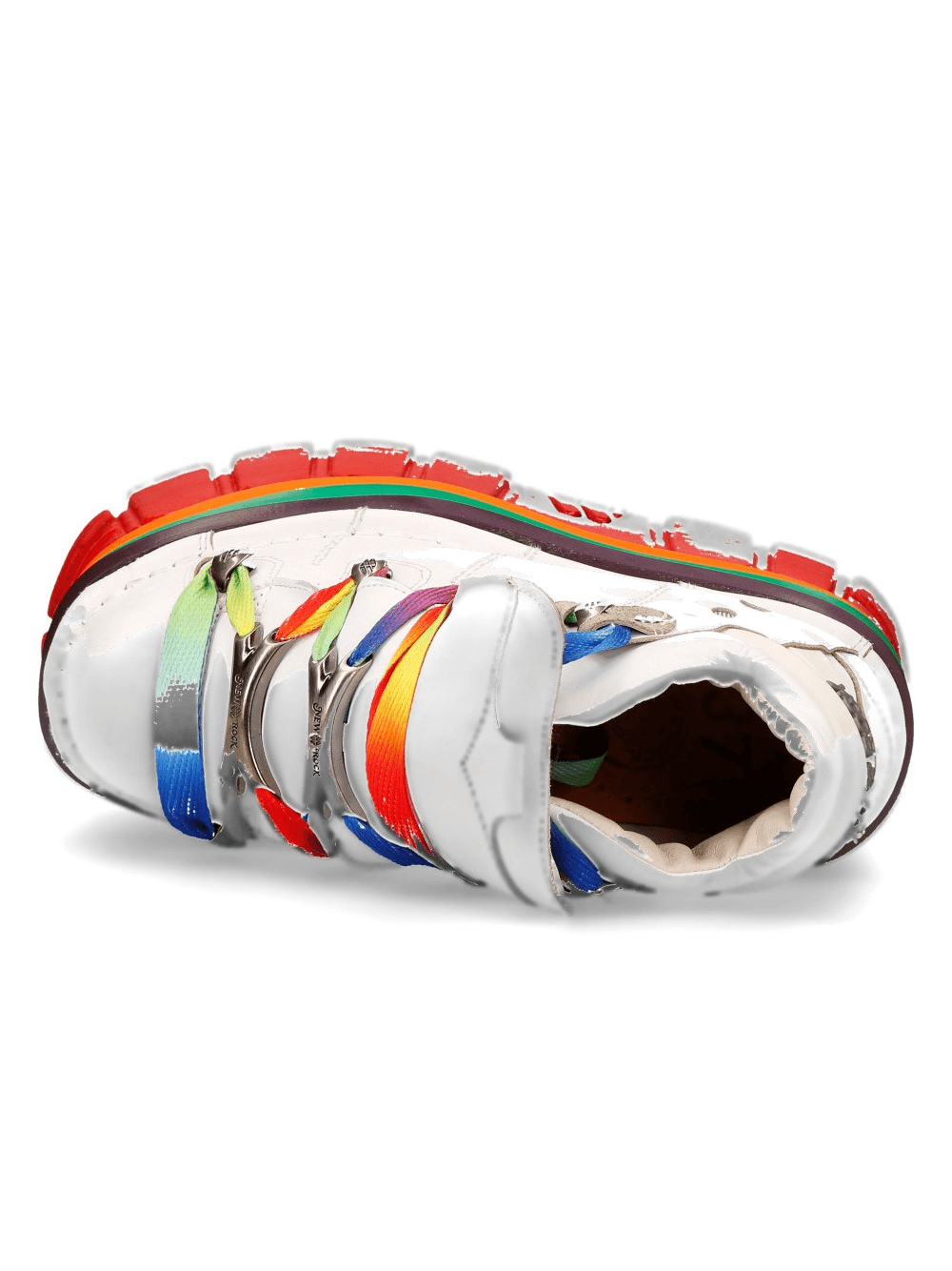 NEW ROCK Men's Gothic White Platform Sneakers with Rainbow Soles