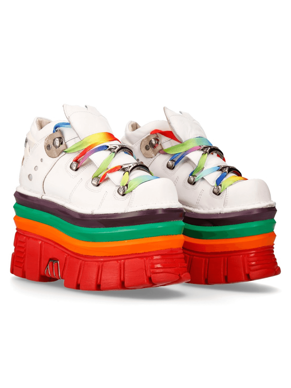 NEW ROCK Women's Gothic White Platform Sneakers with Rainbow Soles
