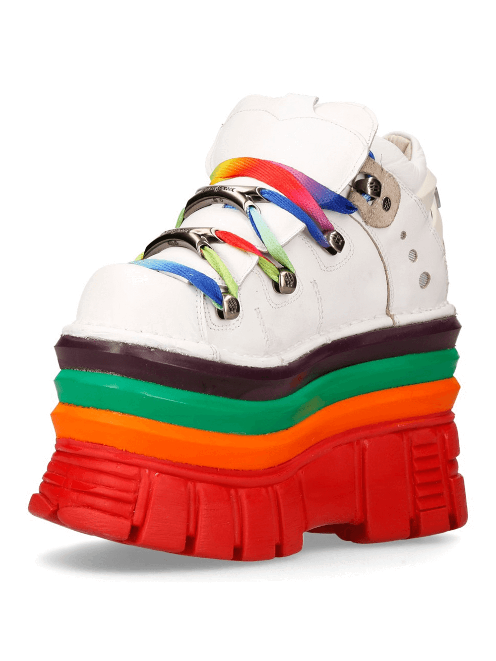 NEW ROCK Men's Gothic White Platform Sneakers with Rainbow Soles