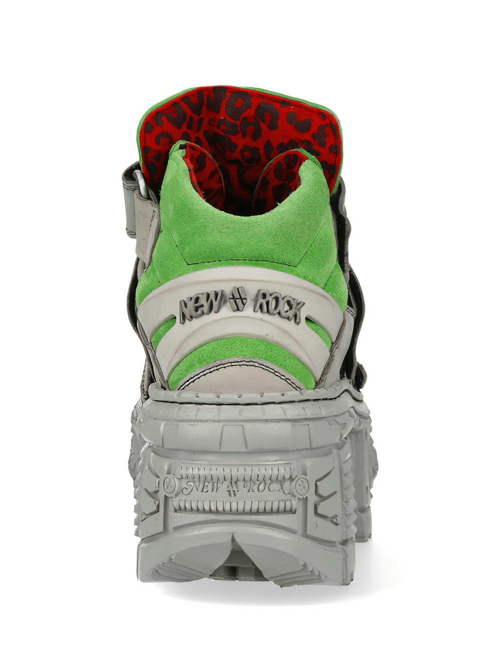 NEW ROCK Women's Green and Gray Punk Ankle Boots with Chunky Sole