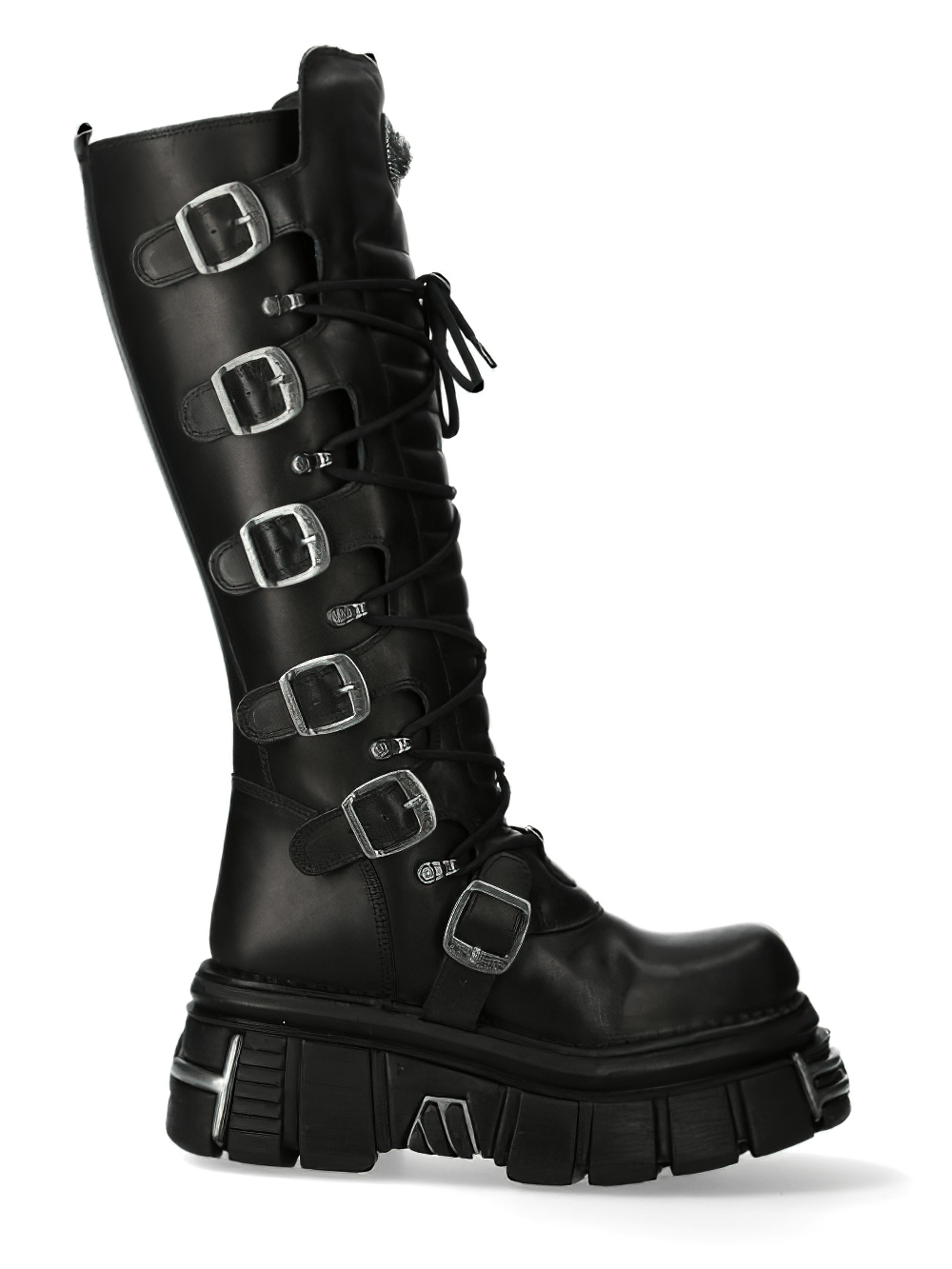 NEW ROCK Men's Laced Knee High Boots with Gothic Buckles