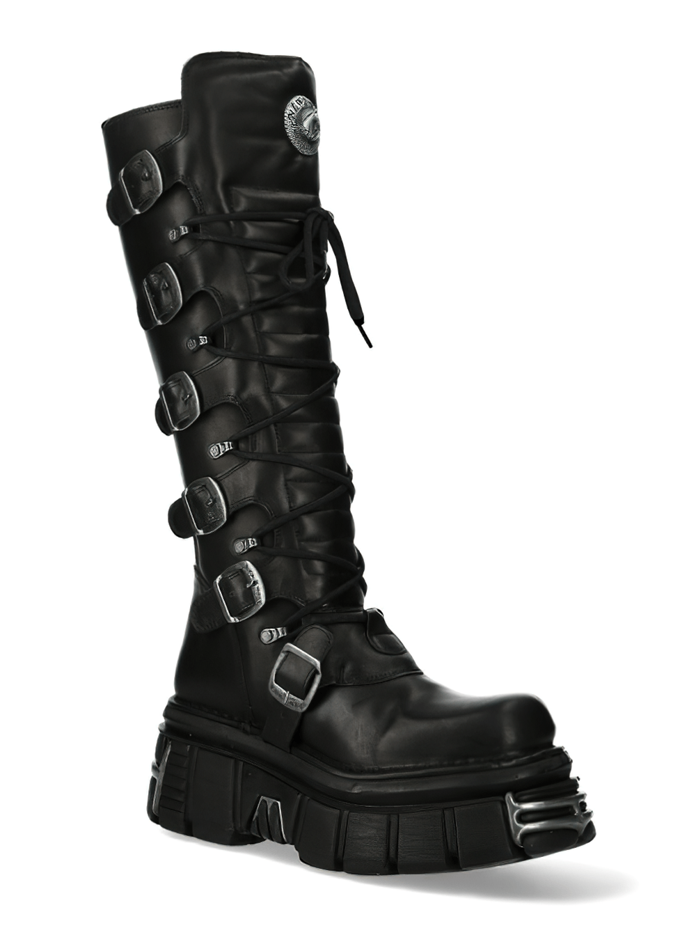 NEW ROCK Men's Laced Knee High Boots with Gothic Buckles