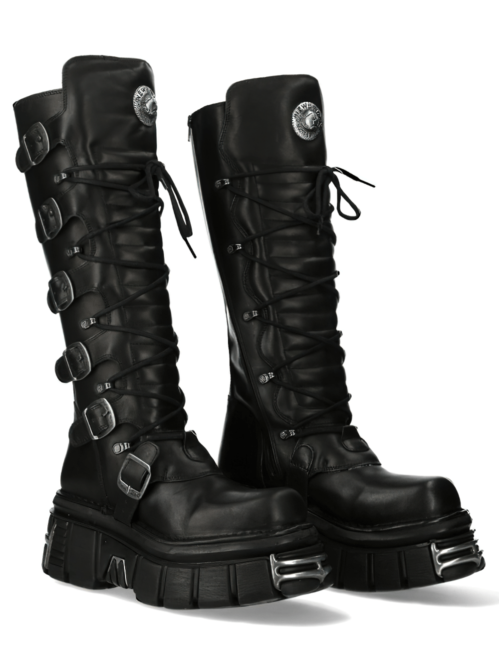 NEW ROCK Women's Laced Knee High Boots with Gothic Buckles
