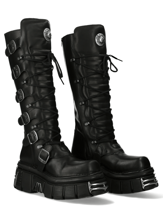 NEW ROCK Women's Laced Knee High Boots with Gothic Buckles