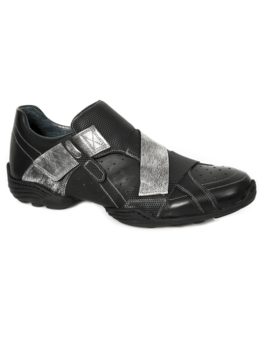 NEW ROCK Men's Black Rock Shoes With Silver Velcro Strap