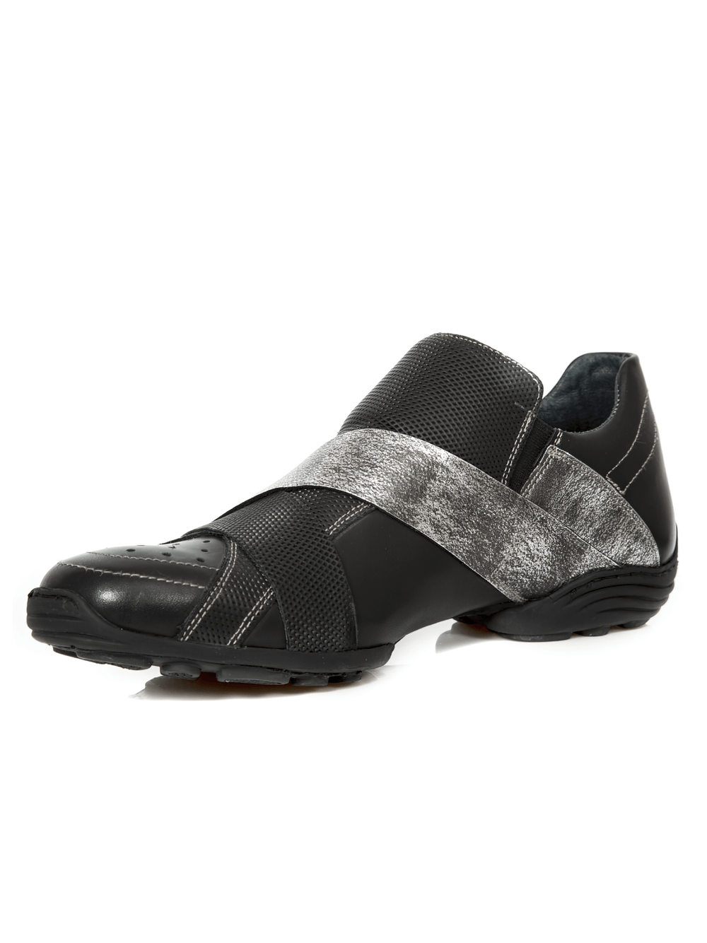 NEW ROCK Men's Black Rock Shoes With Silver Velcro Strap
