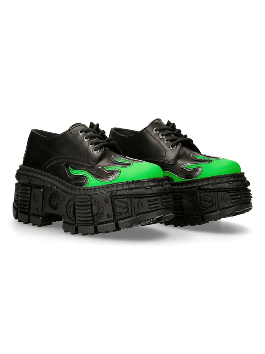 NEW ROCK Men's Platform Shoes with Green Flame Design