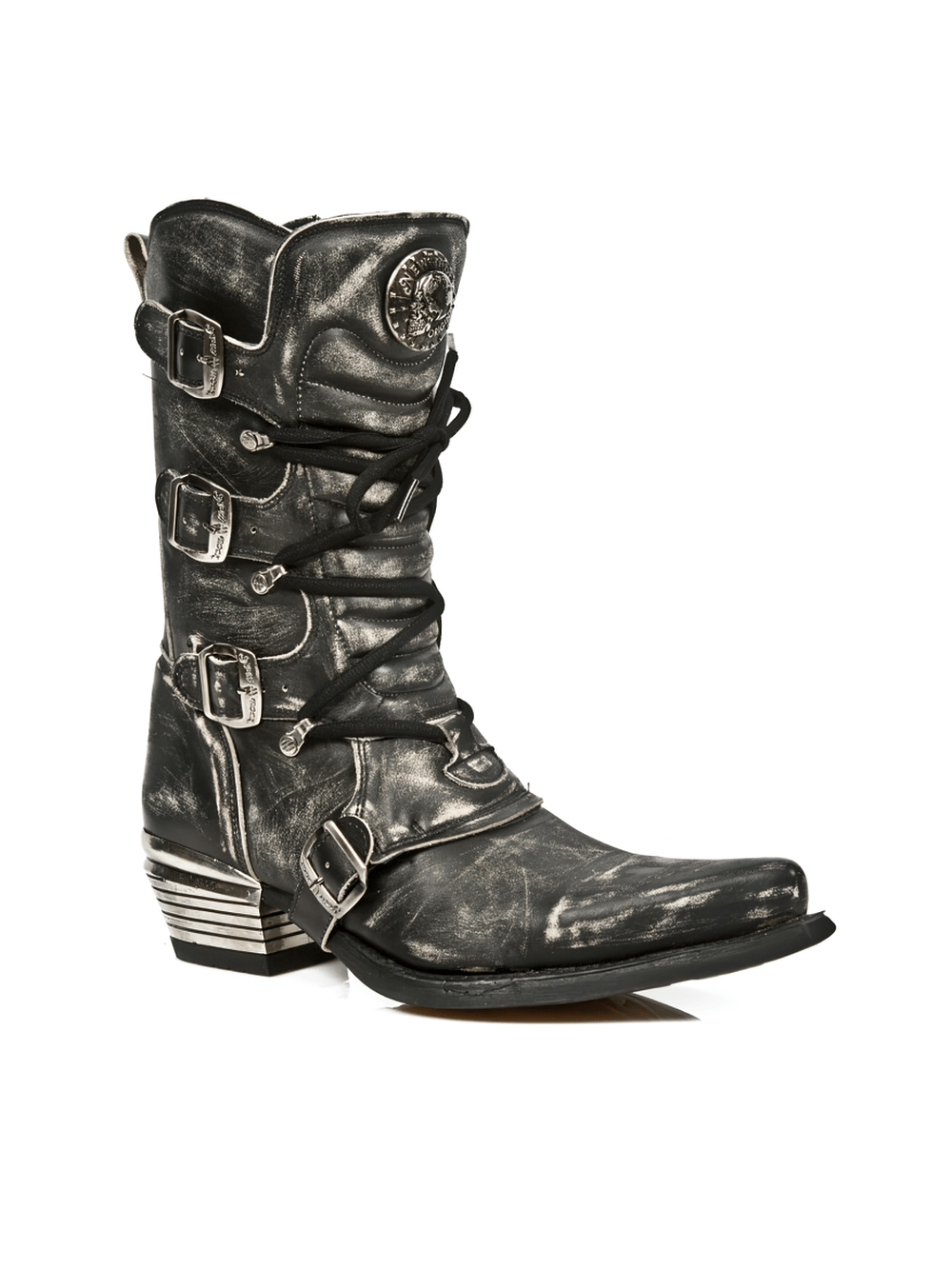 NEW ROCK Men's Urban Black Leather Buckle Boots