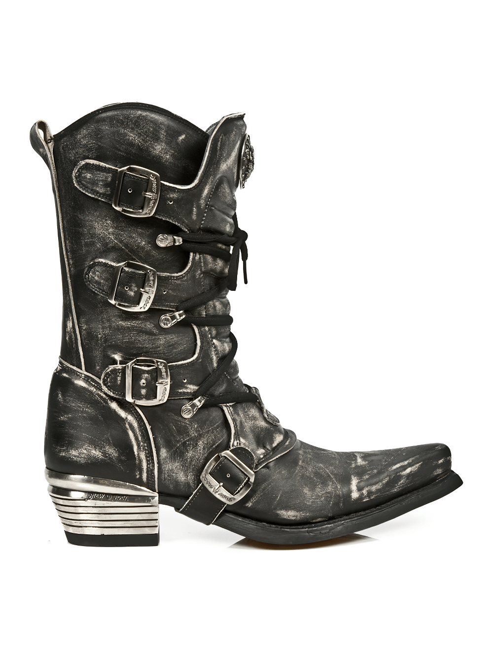 NEW ROCK Men's Urban Black Leather Buckle Boots