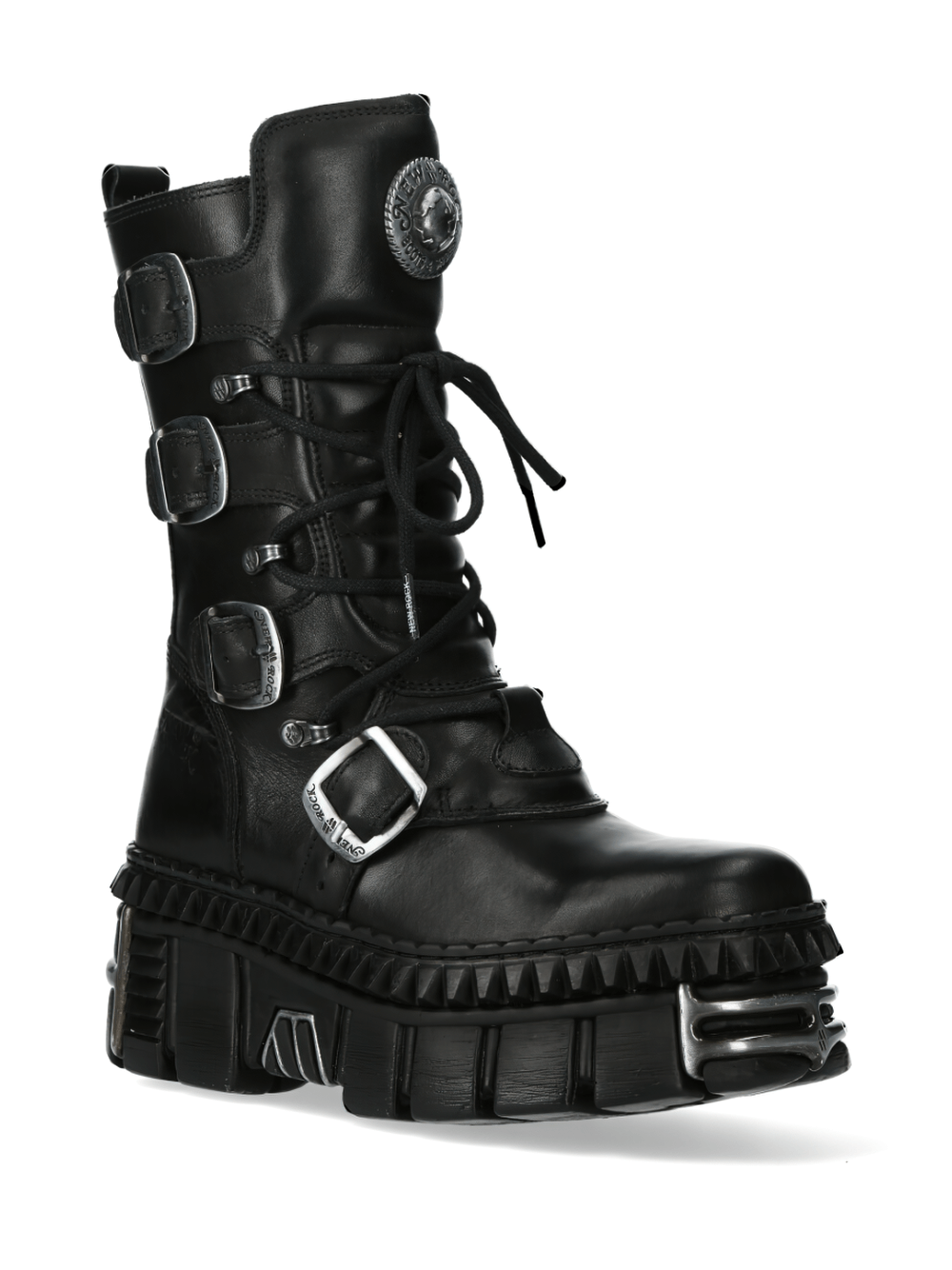 NEW ROCK Men's Metallic Buckle Lace-Up Platform Boots