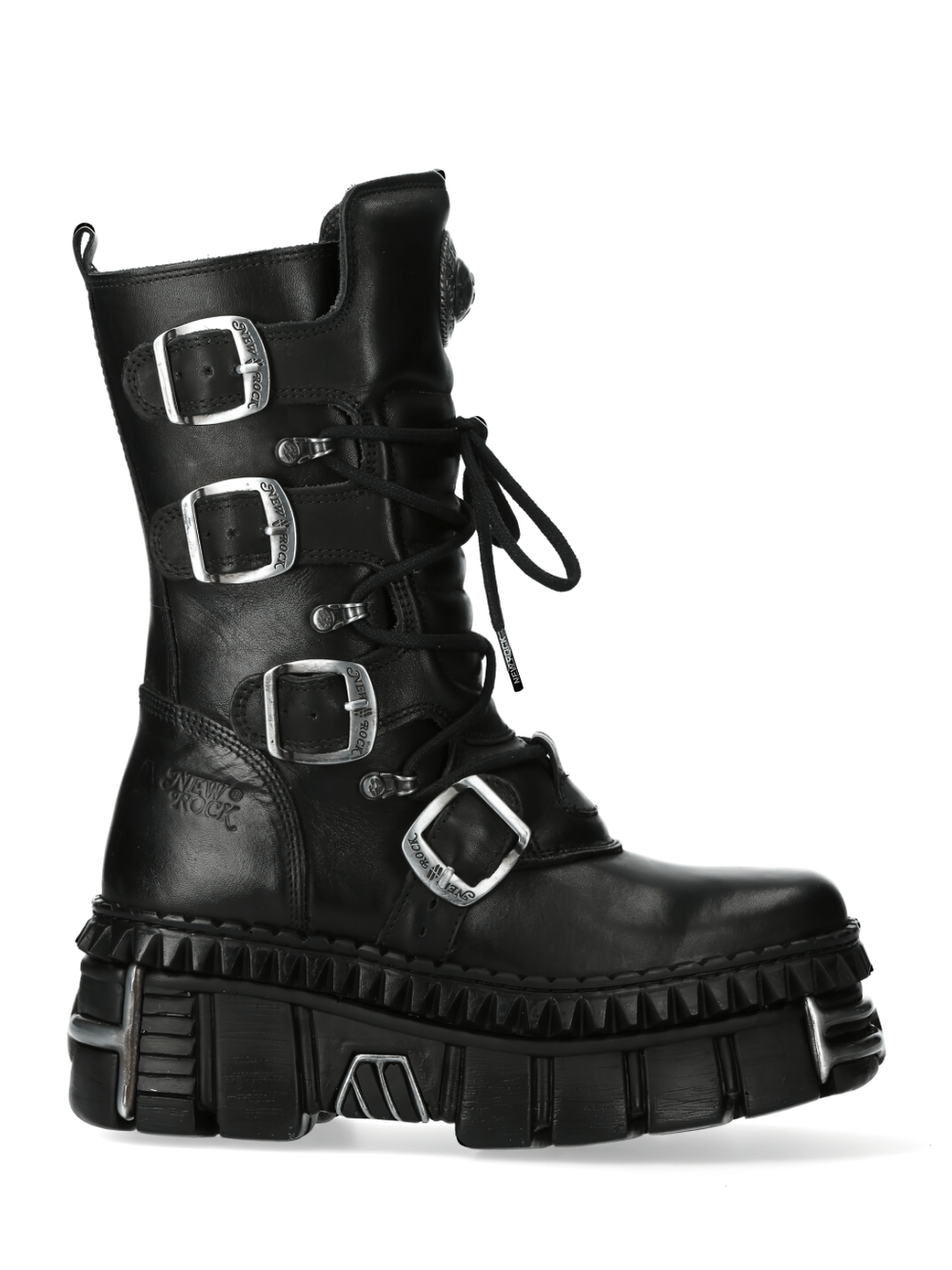 NEW ROCK Men's Metallic Buckle Lace-Up Platform Boots