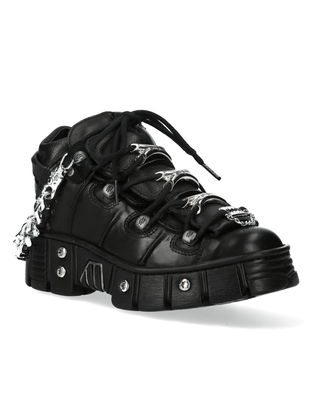 NEW ROCK Men's Metallic Chain-Link Punk Ankle Boots