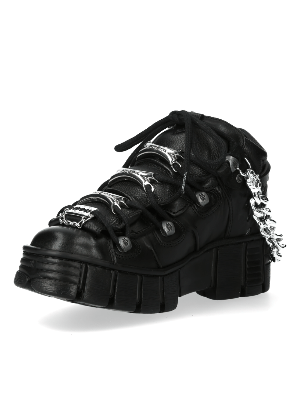 NEW ROCK Men's Metallic Chain-Link Punk Ankle Boots
