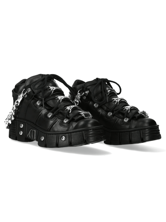 NEW ROCK Men's Metallic Chain-Link Punk Ankle Boots