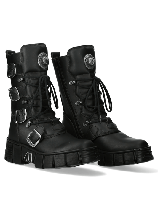 NEW ROCK Men's Metallic Collection Black Platform Boots