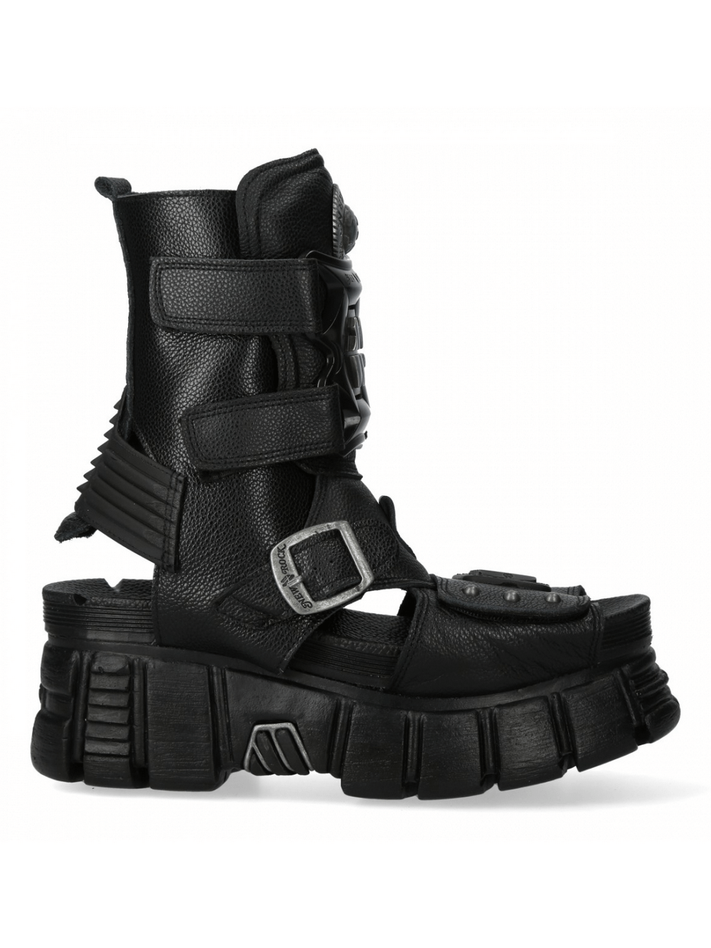 NEW ROCK Men's Metallic Punk Rock Black Velcro Sandals