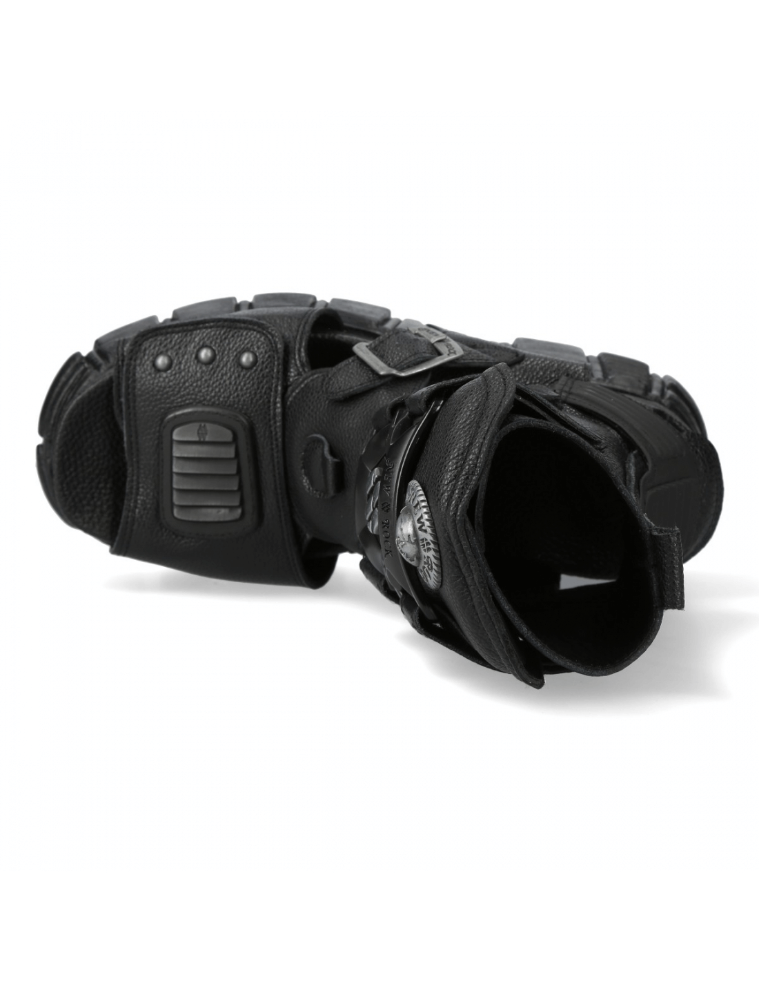 NEW ROCK Women's Metallic Punk Rock Black Velcro Sandals