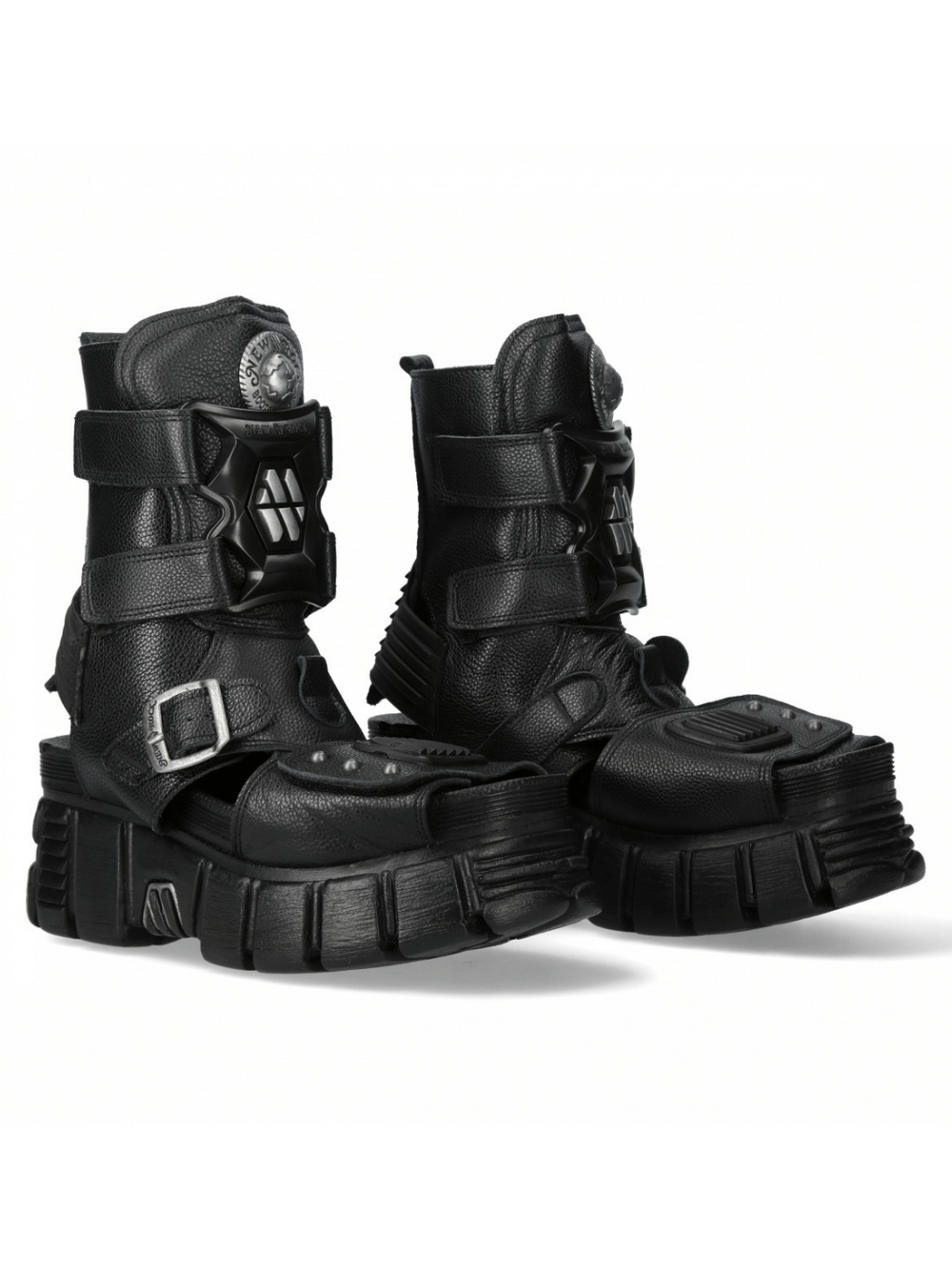 NEW ROCK Men's Metallic Punk Rock Black Velcro Sandals