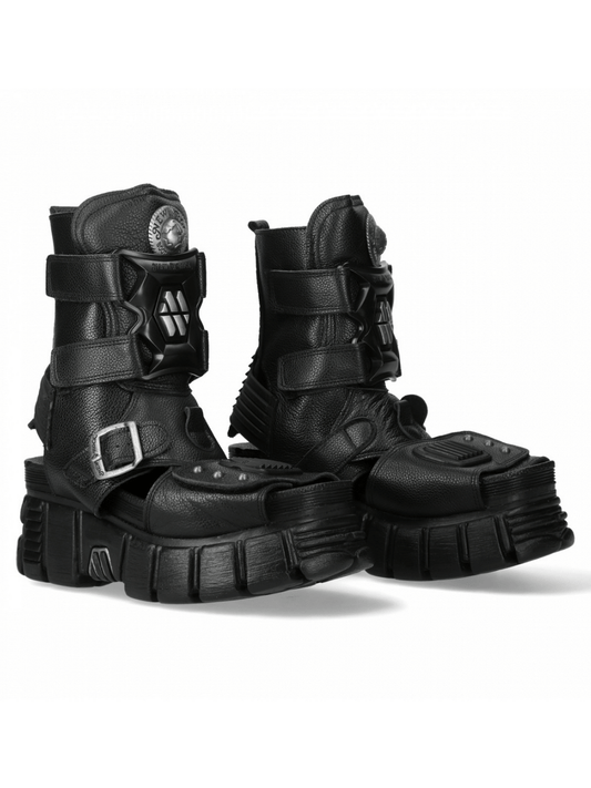 NEW ROCK Men's Metallic Punk Rock Black Velcro Sandals