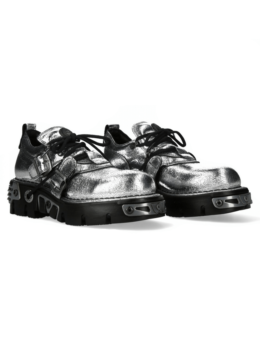NEW ROCK Men's Metallic Punk Rock Lace-Up Shoes with Buckles
