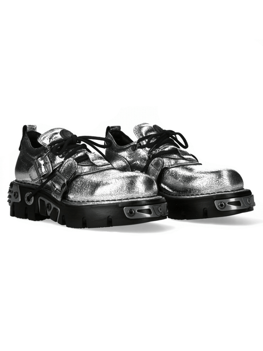 NEW ROCK Men's Metallic Punk Rock Lace-Up Shoes with Buckles