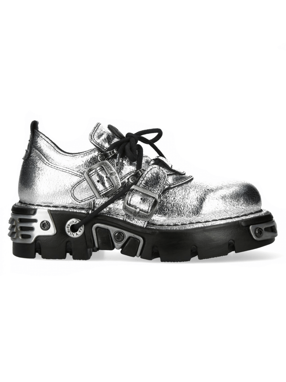 NEW ROCK Men's Metallic Punk Rock Lace-Up Shoes with Buckles