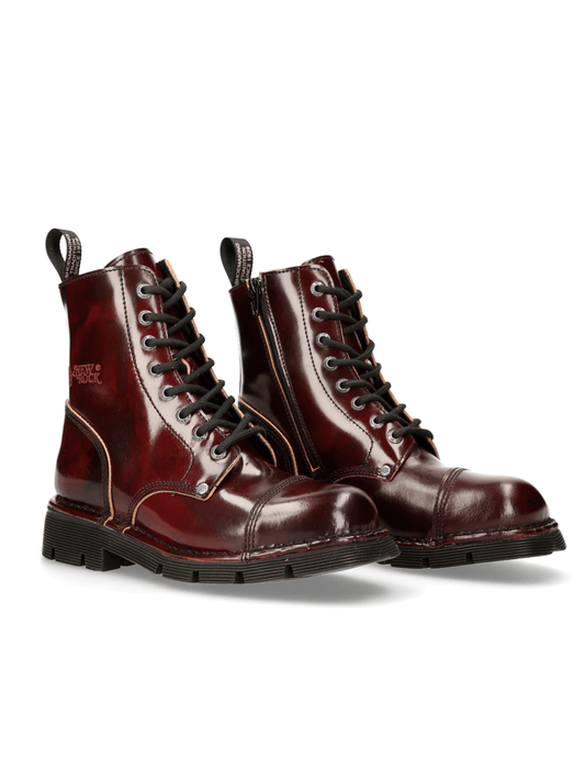 NEW ROCK Men's Metallic Wine Red Punk Boots with Military Style